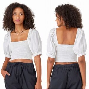 Xirena White Smocked Puff Sleeve Issa Top NWT Medium